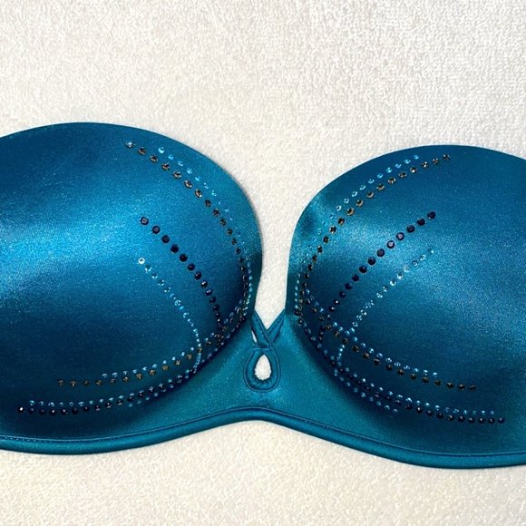VS Bombshell Strapless Bra 32B Aqua Bling Blue - Picture 4 of 7